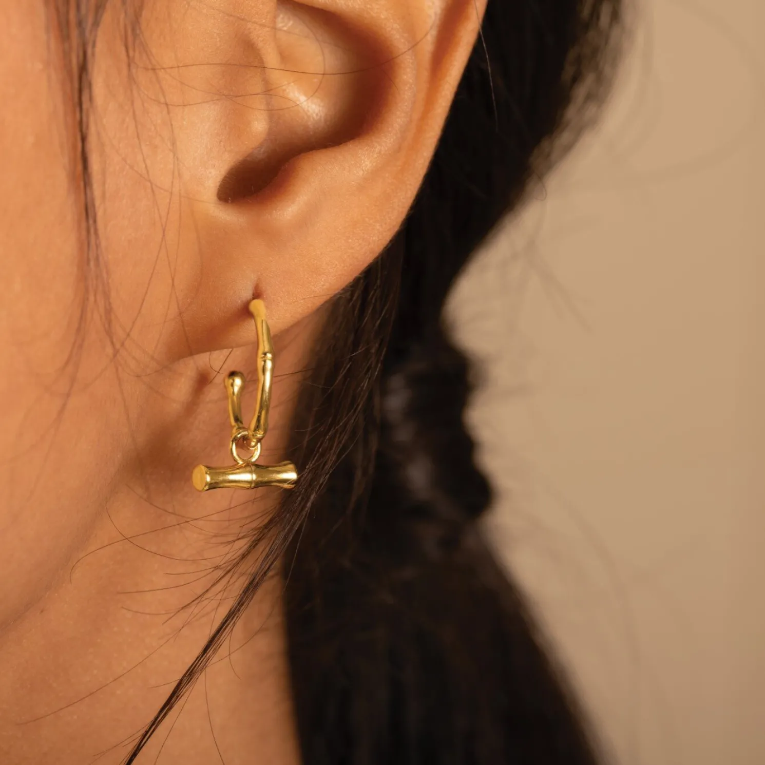Bamboo Waterproof Gold Hoop Earrings