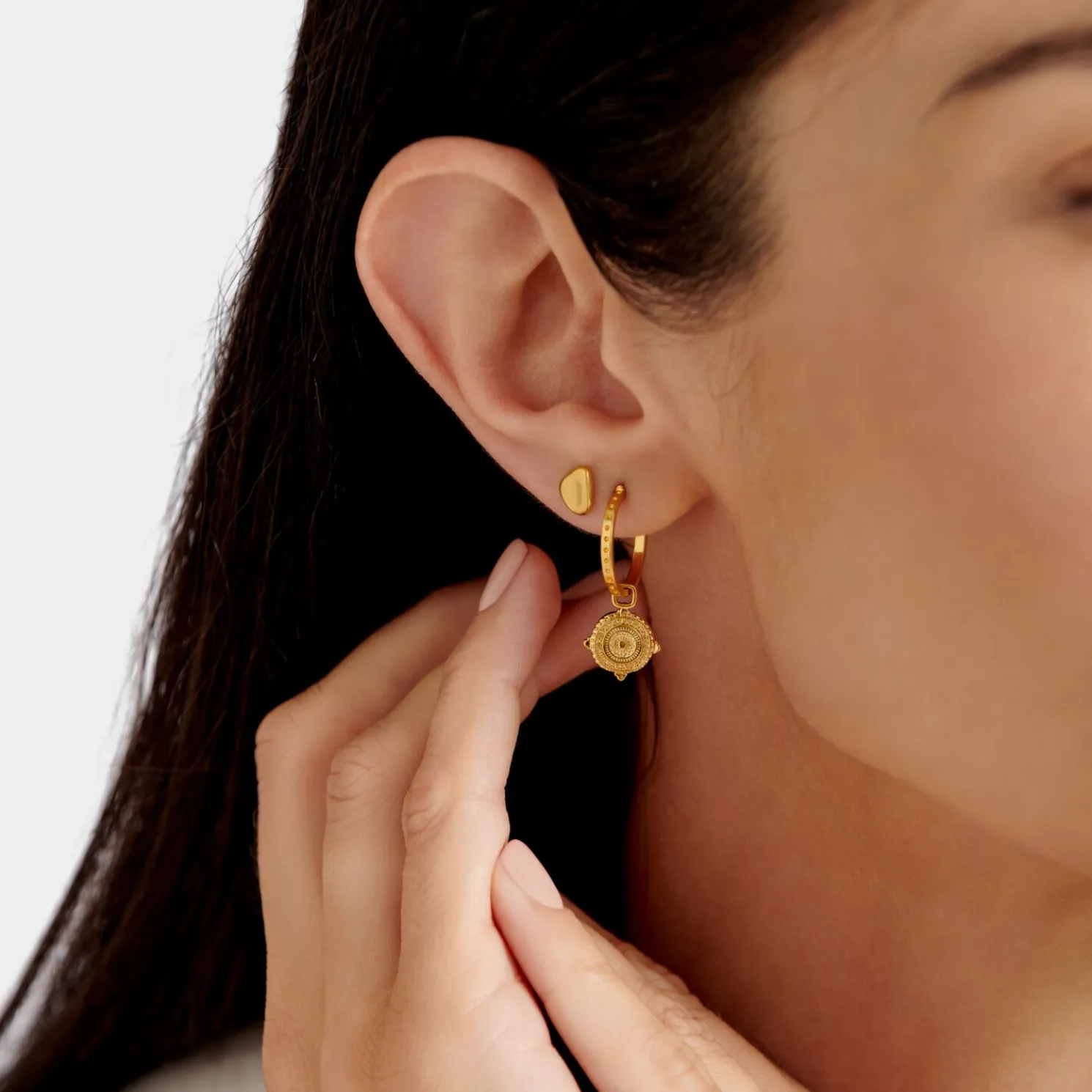 Happiness' Waterproof Gold Antique Coin Hoop Earrings