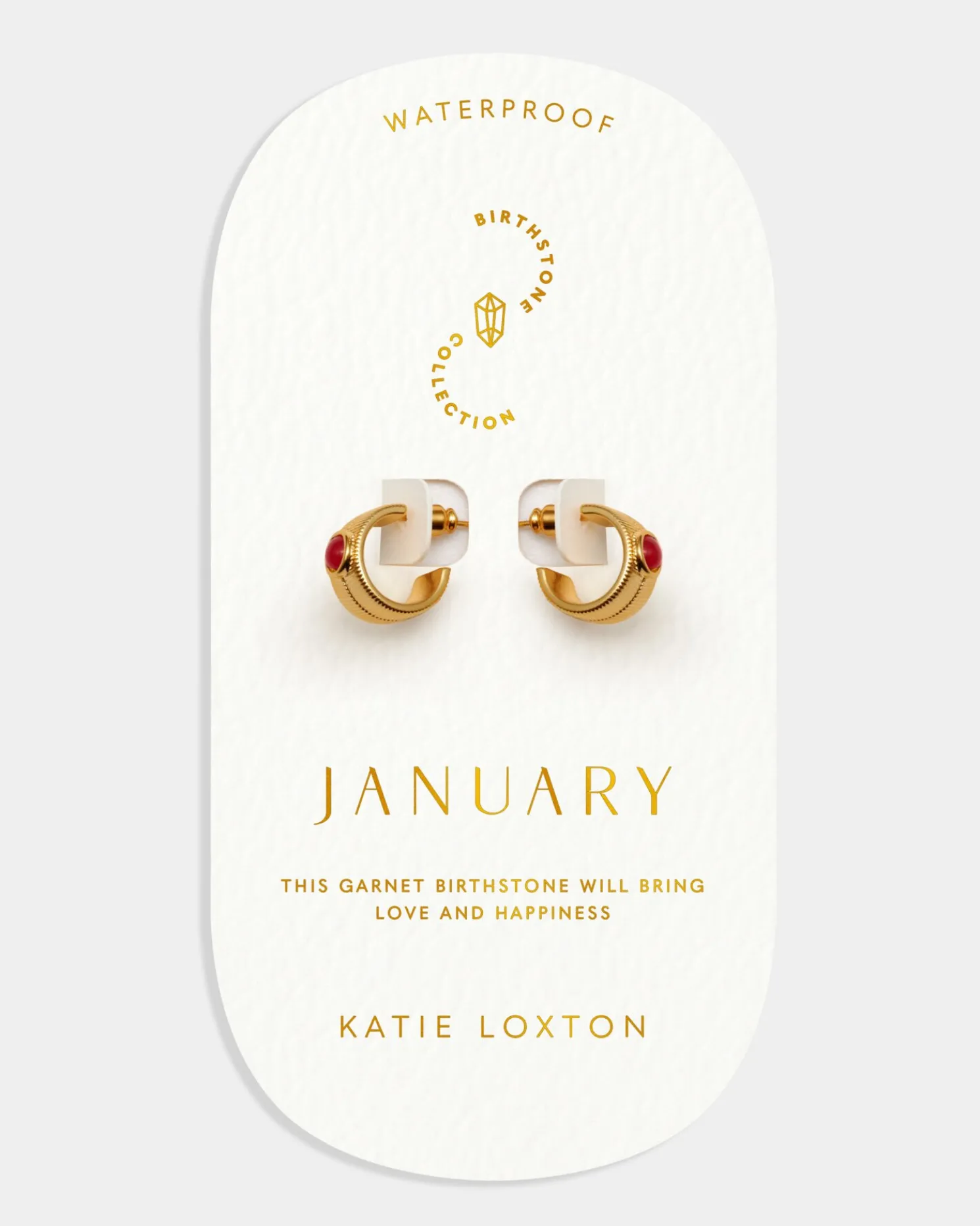 January' Waterproof Gold Birthstone Hoop Earrings