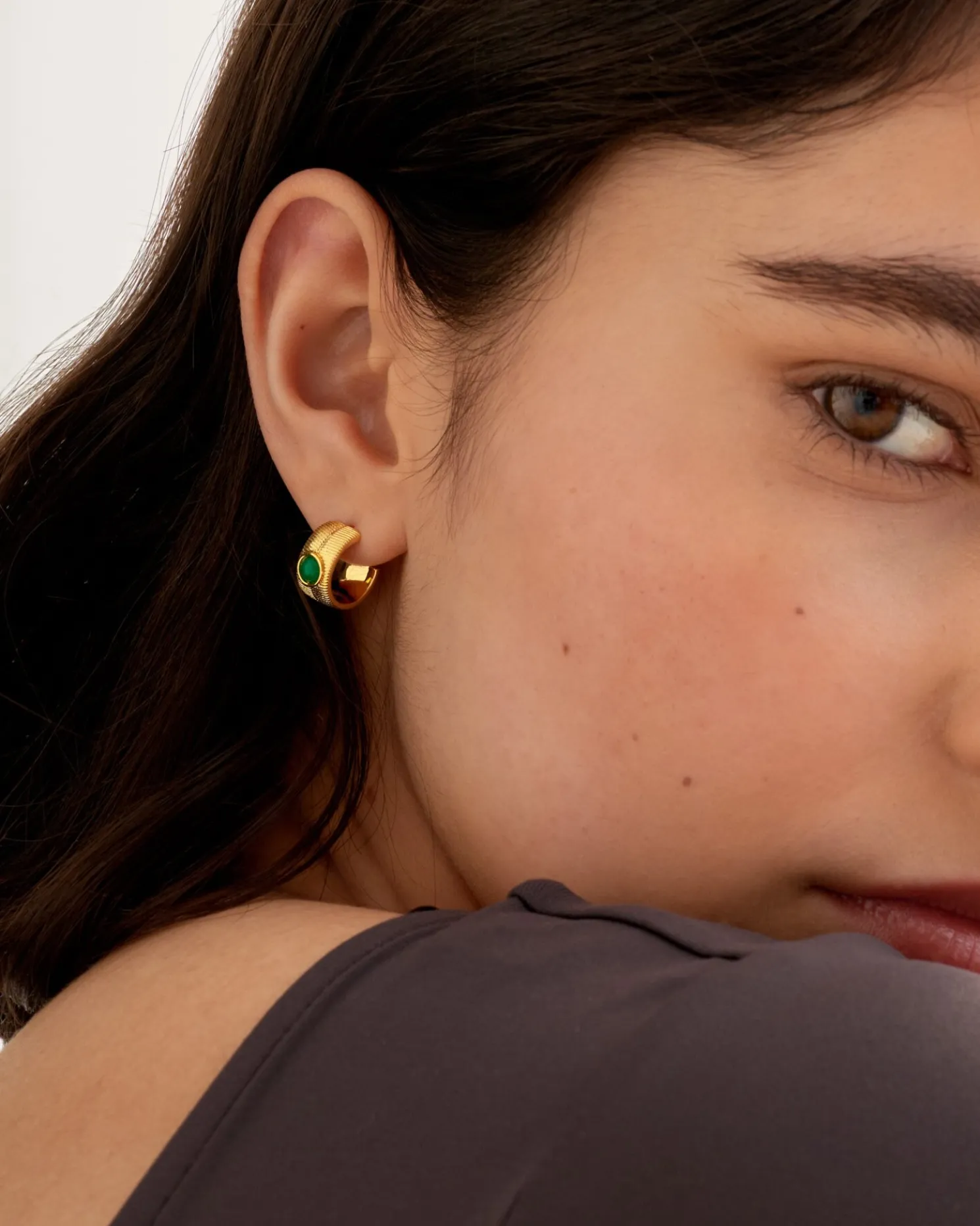 May' Waterproof Gold Birthstone Hoop Earrings