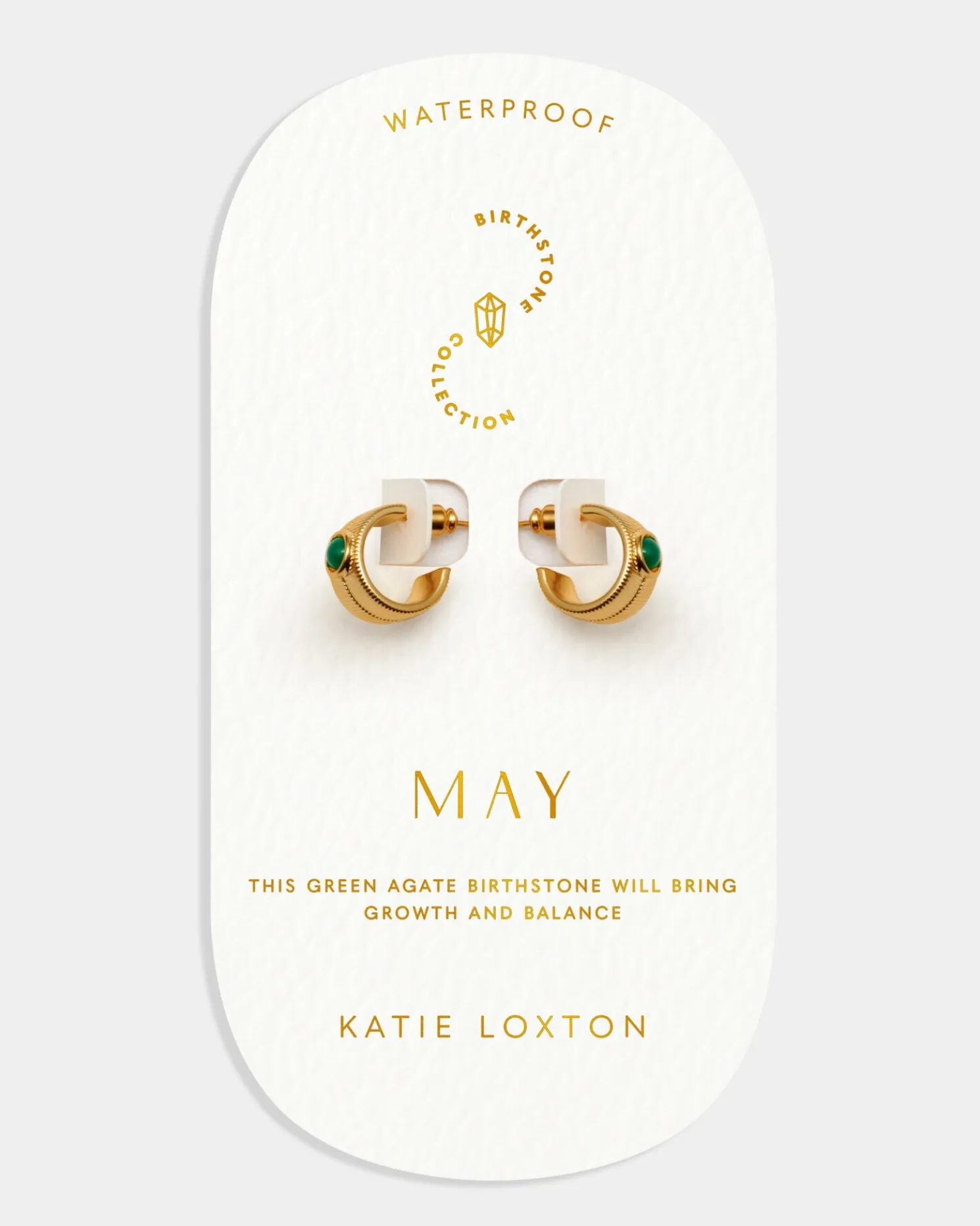 May' Waterproof Gold Birthstone Hoop Earrings