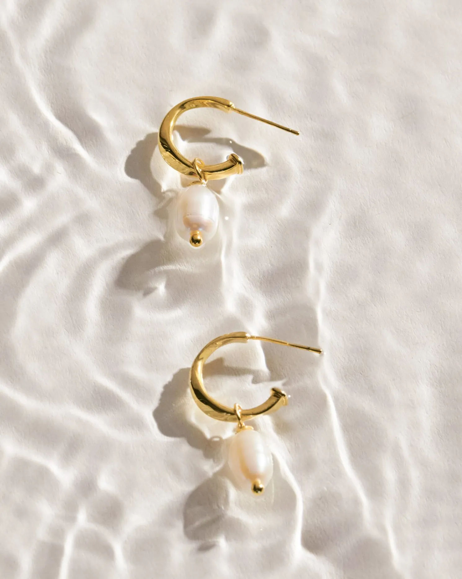 Pearl Lustre Waterproof Gold Hoop Earrings