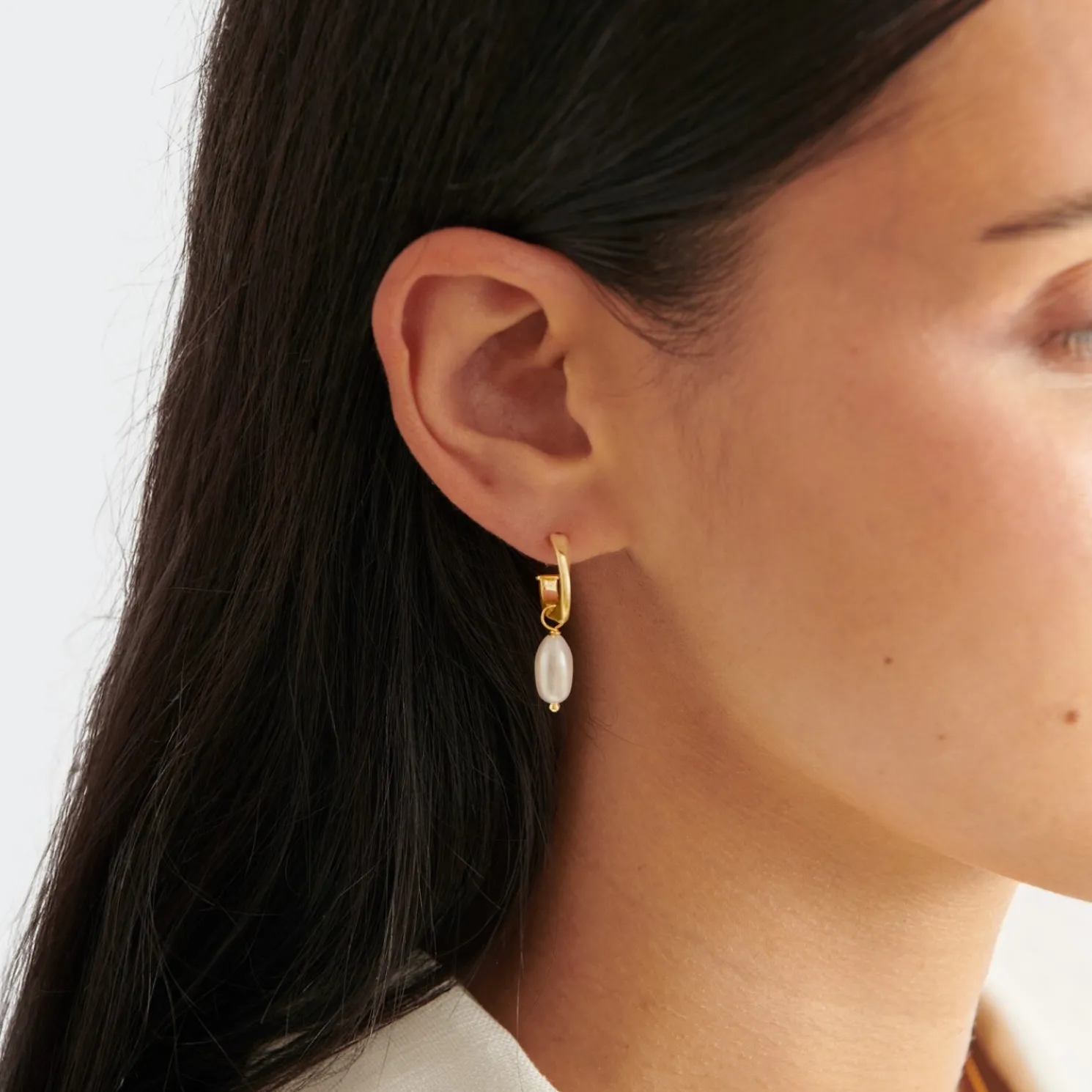 Pearl Lustre Waterproof Gold Hoop Earrings