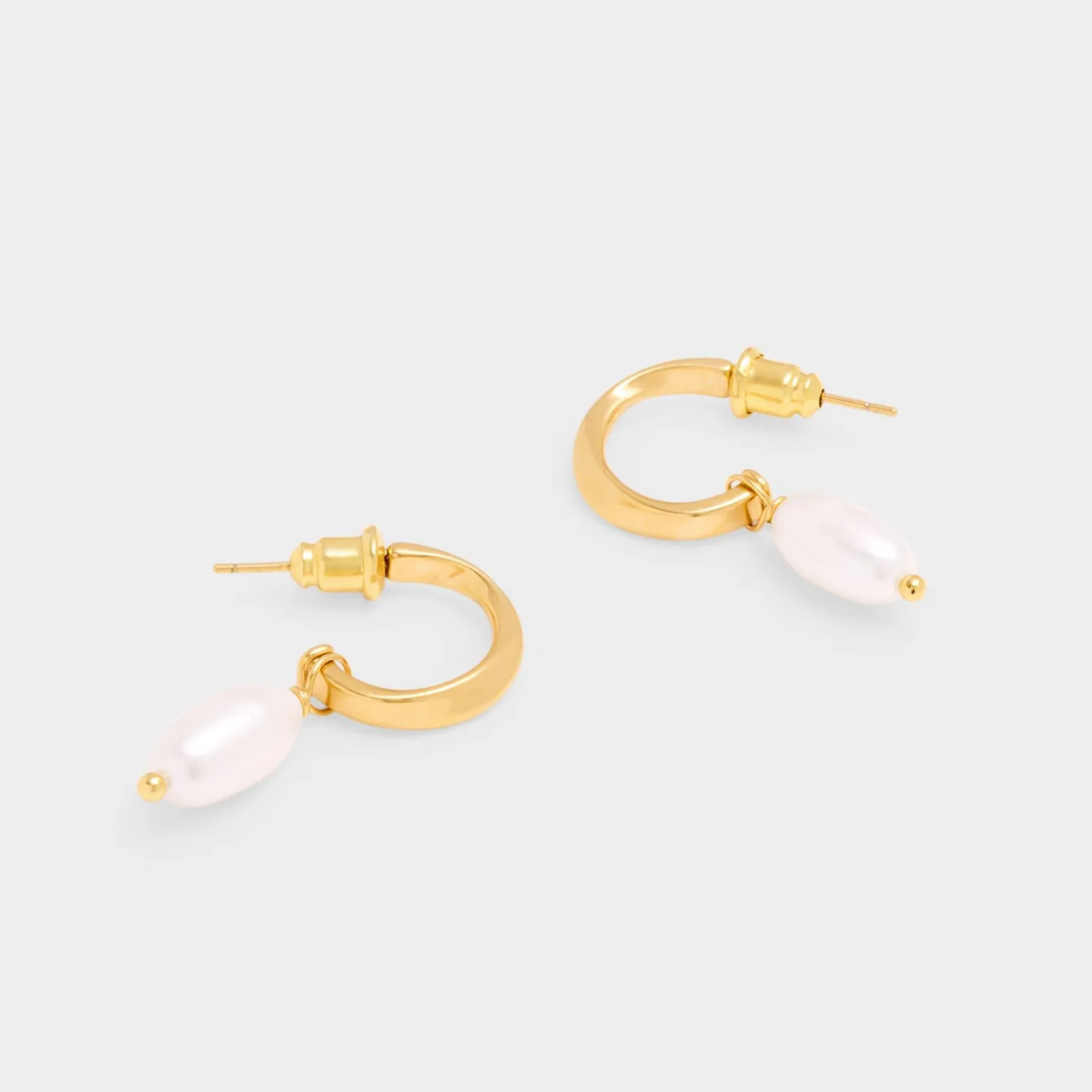 Pearl Lustre Waterproof Gold Hoop Earrings
