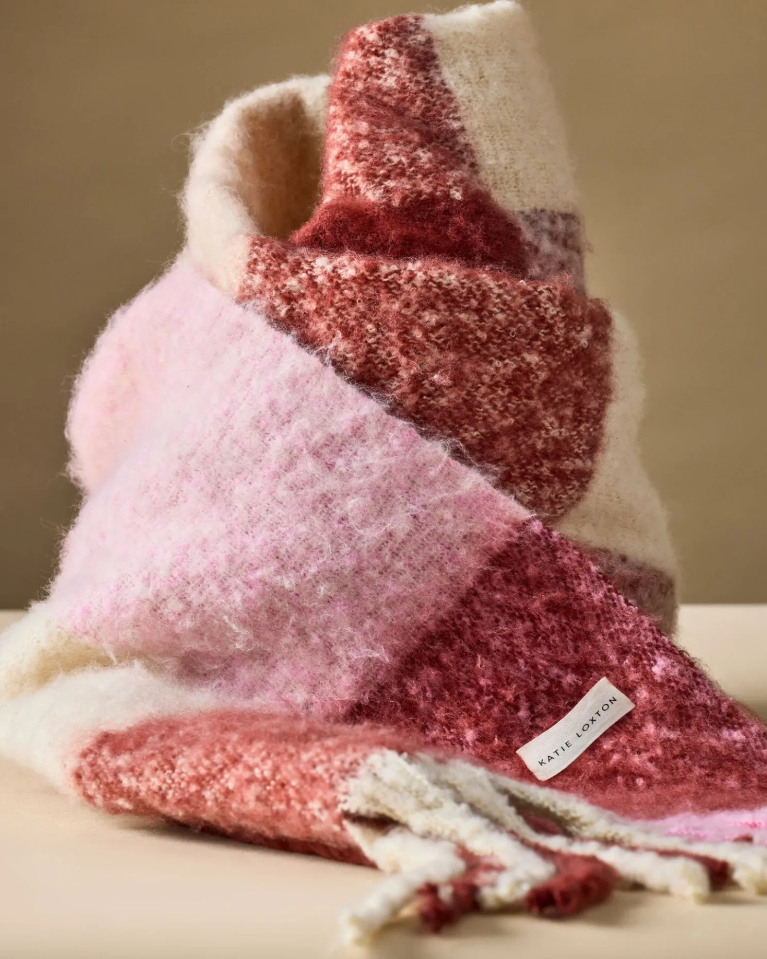 Recycled Checked Tassel Scarf