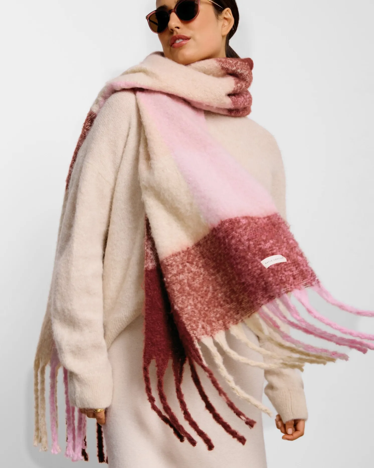 Recycled Checked Tassel Scarf