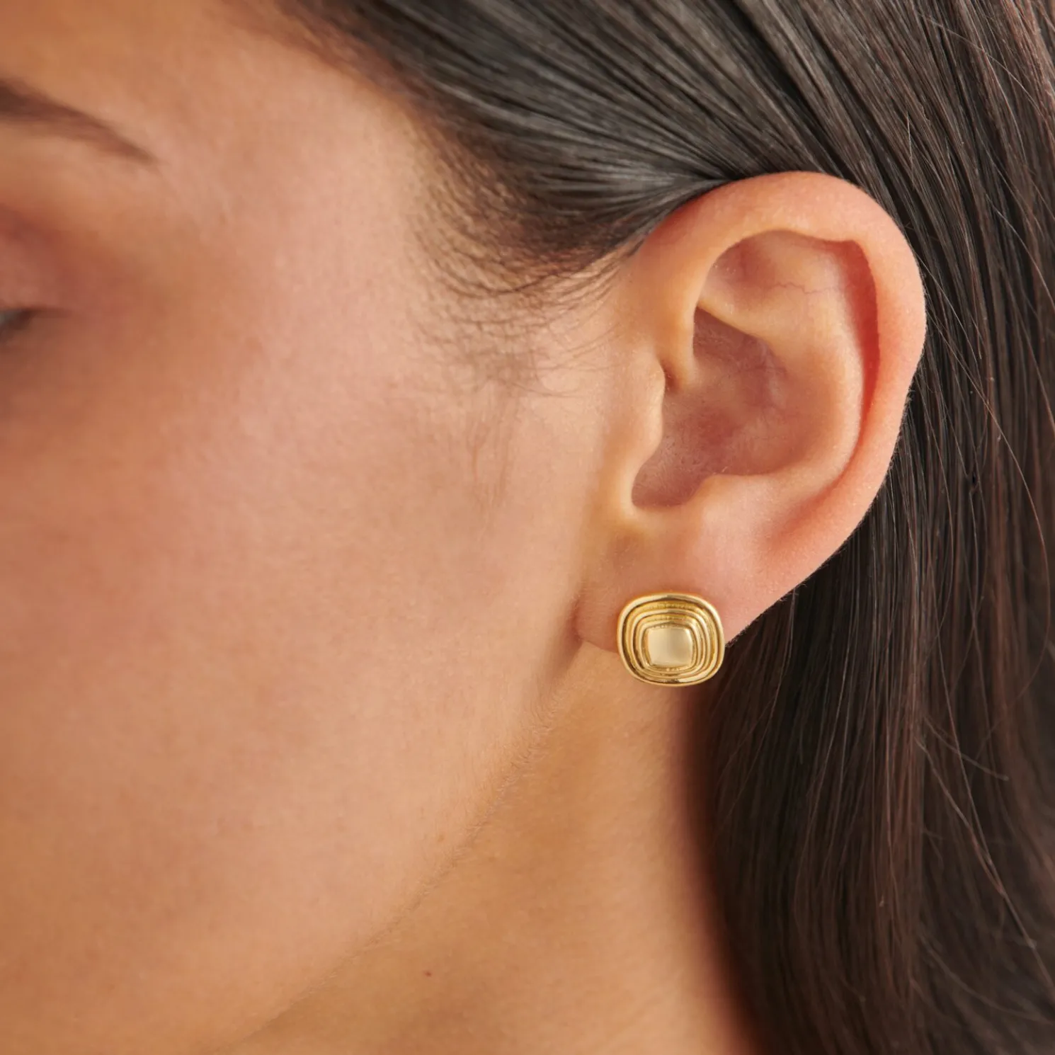 Sofia Waterproof Gold Button Stud Earrings