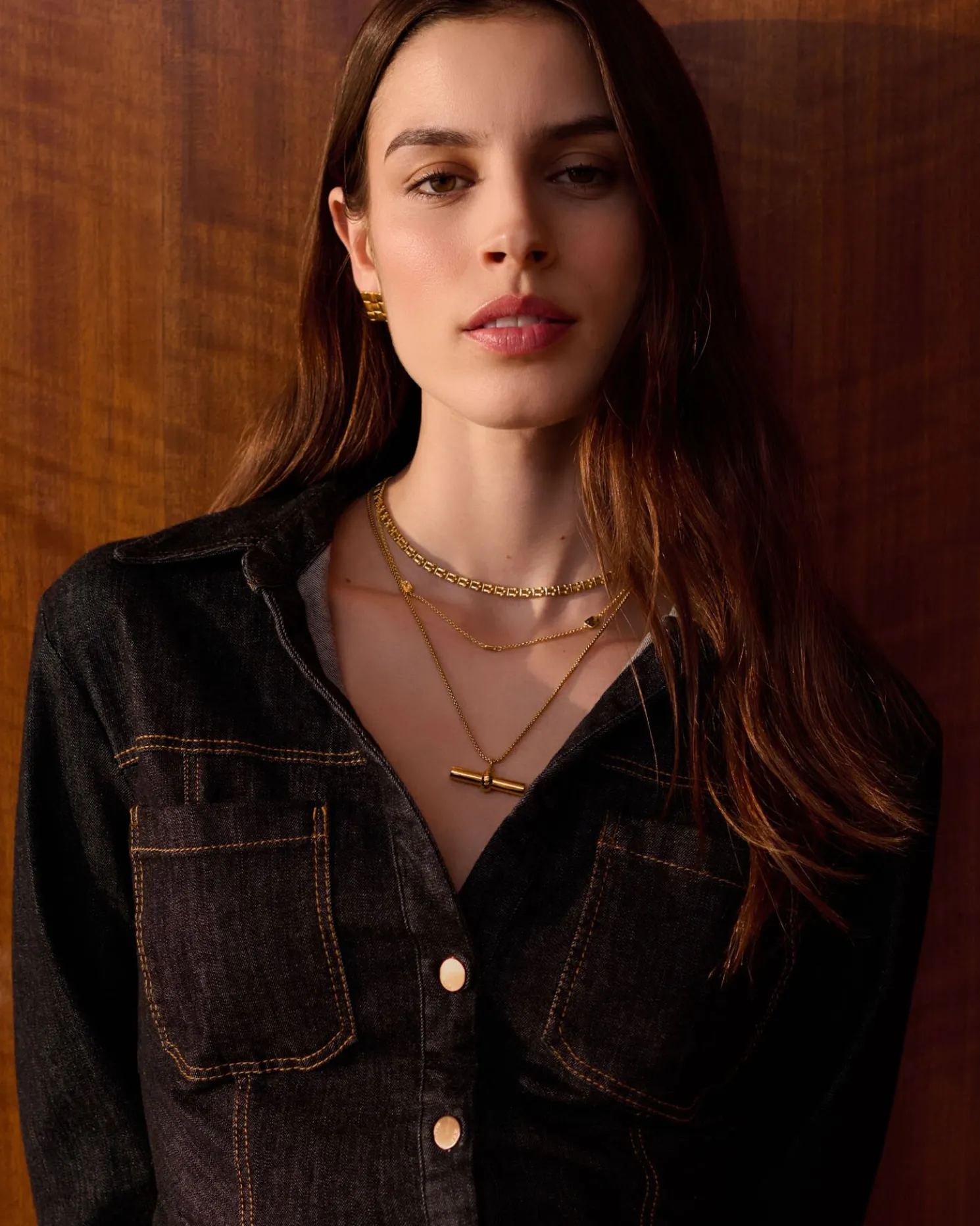 Themis Waterproof Gold T-Bar Necklace